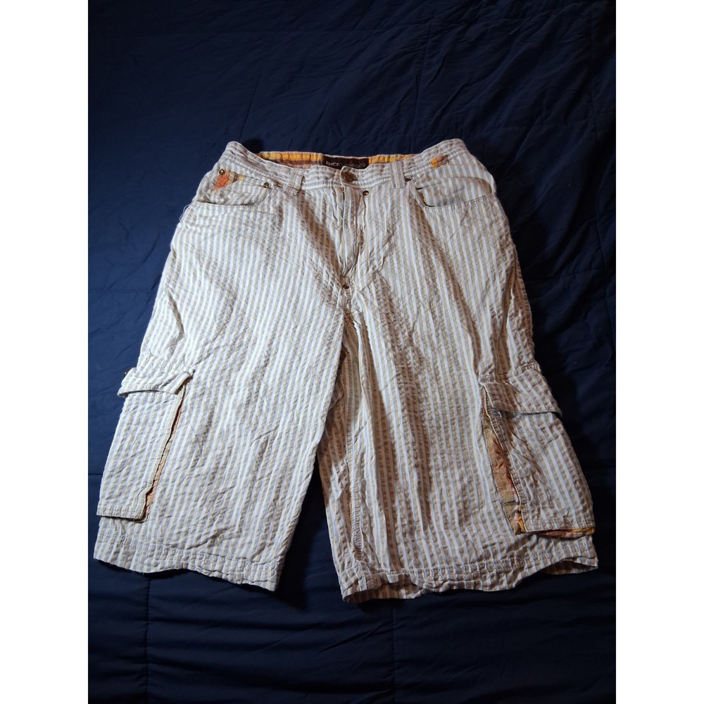 Enyce‎ Vintage Y2K White Cream Seersucker Cargo Shorts Size 34